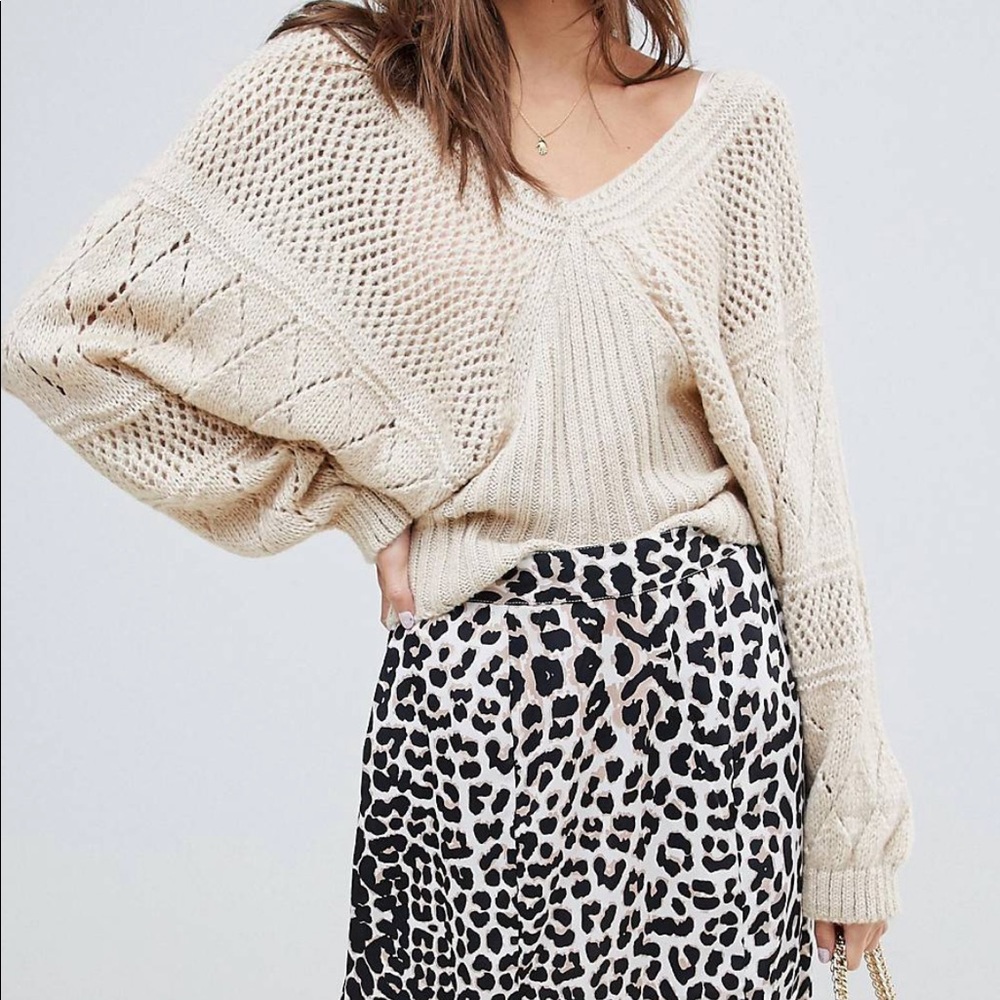 ASOS Design stitch detail sweater with wide v neck.